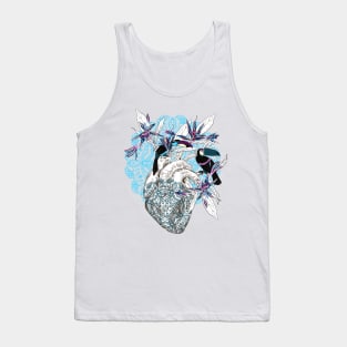 Human anatomical heart with flowers and two toucan birds Tank Top